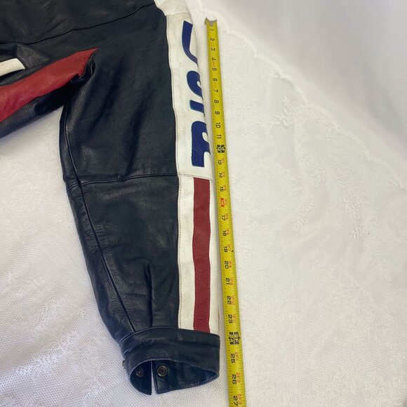 Vintage Leather USA Flag Bomber Jacket Leather King Biker Coat - Picture 13 of 14